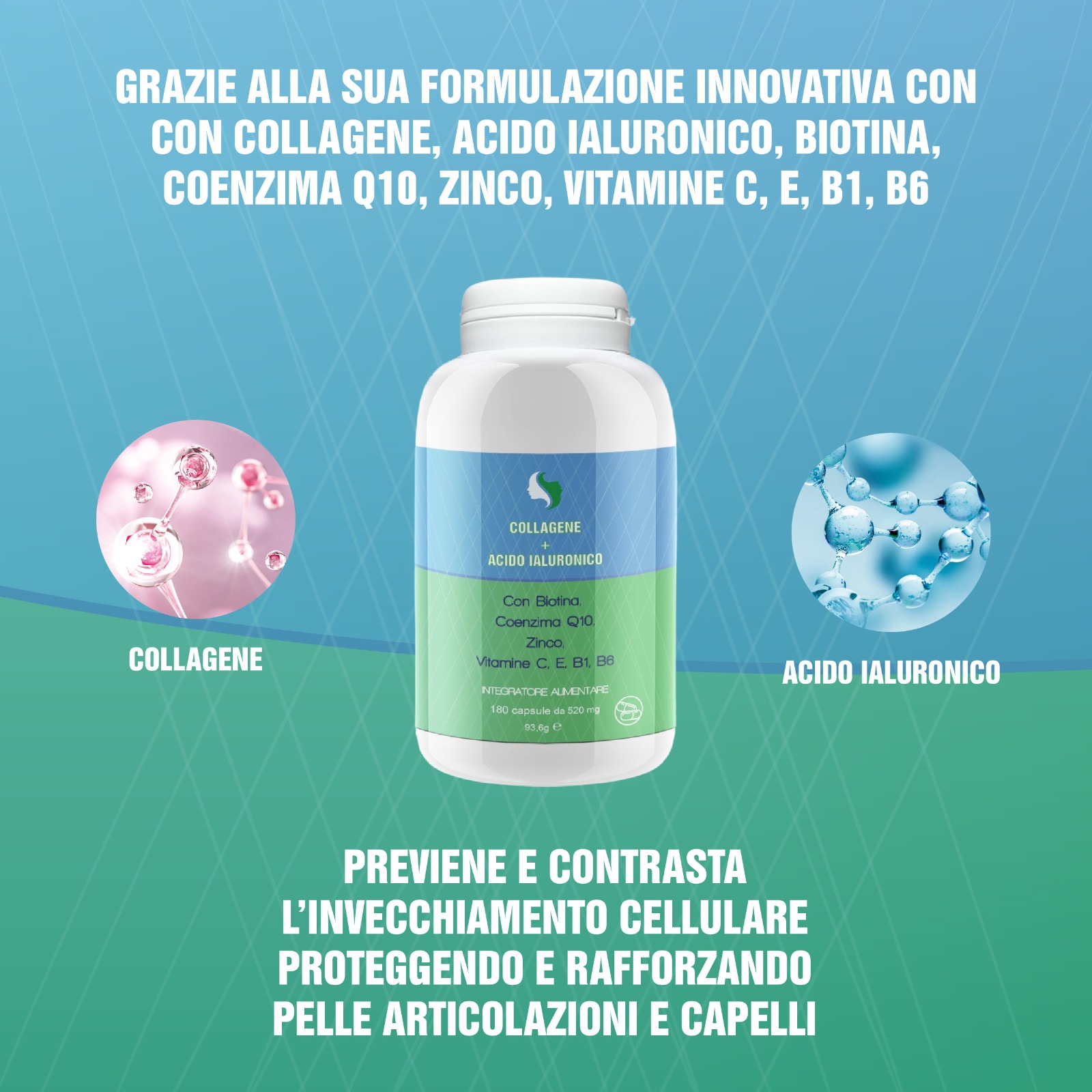 COLLAGENE + ACIDO IALURONICO 180 CPS - immagine 6