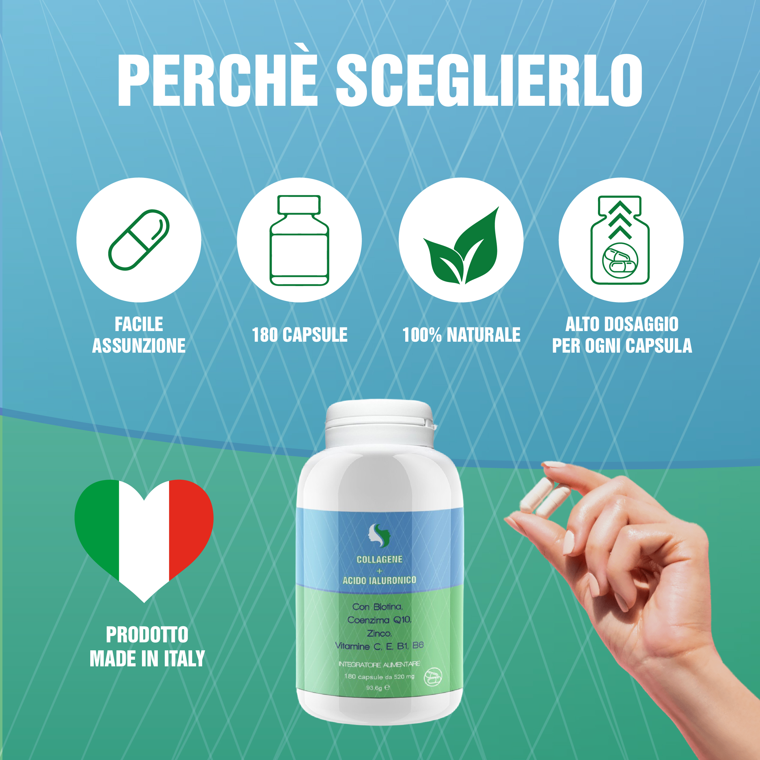 COLLAGENE + ACIDO IALURONICO 180 CPS - immagine 8