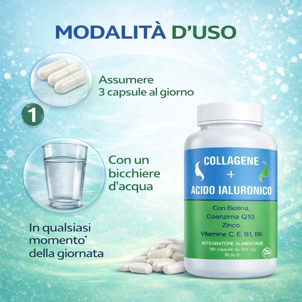 COLLAGENE + ACIDO IALURONICO 180 CPS - immagine 2