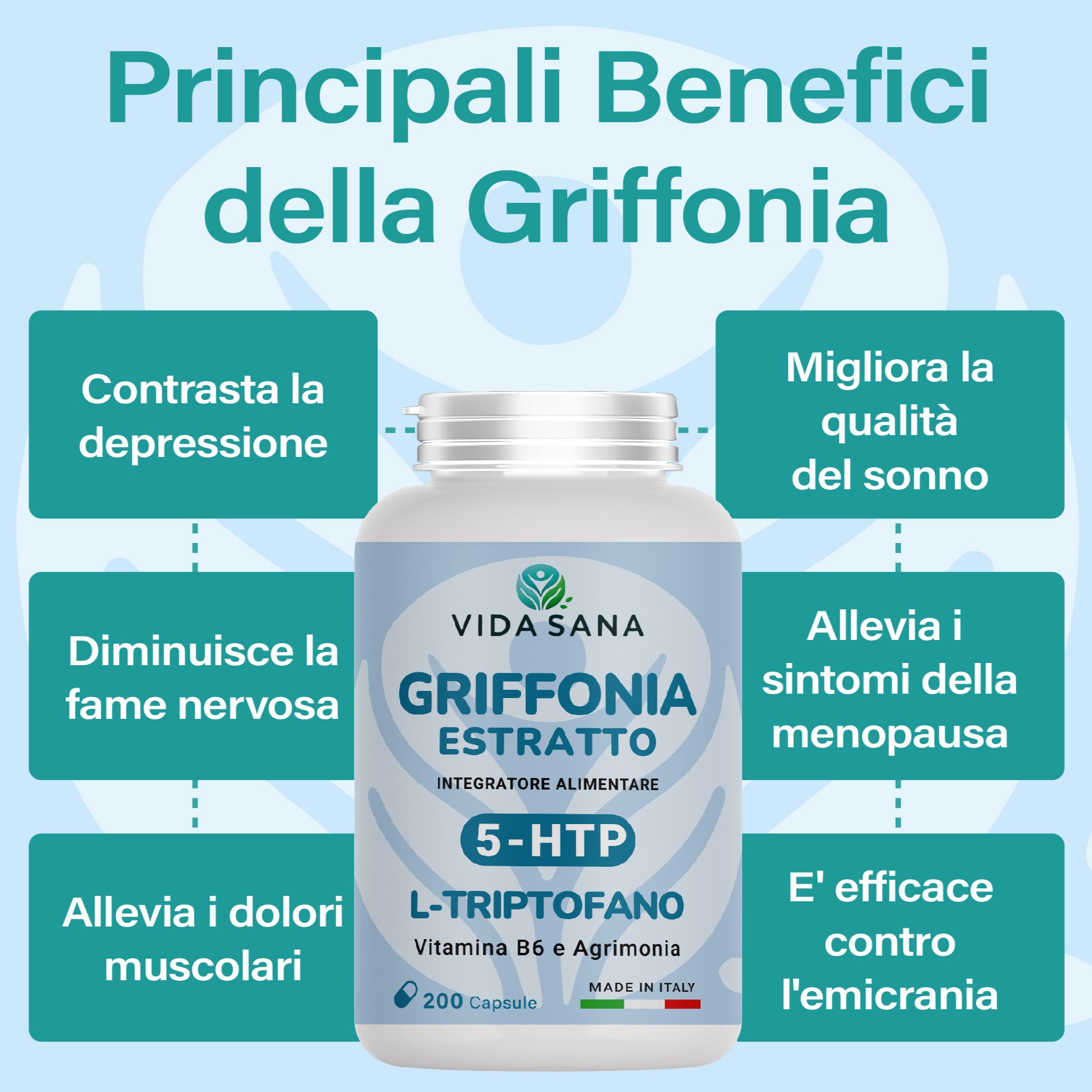 GRIFFONIA con L-TRIPTOFANO 5-HTP 200 CPS - immagine 6